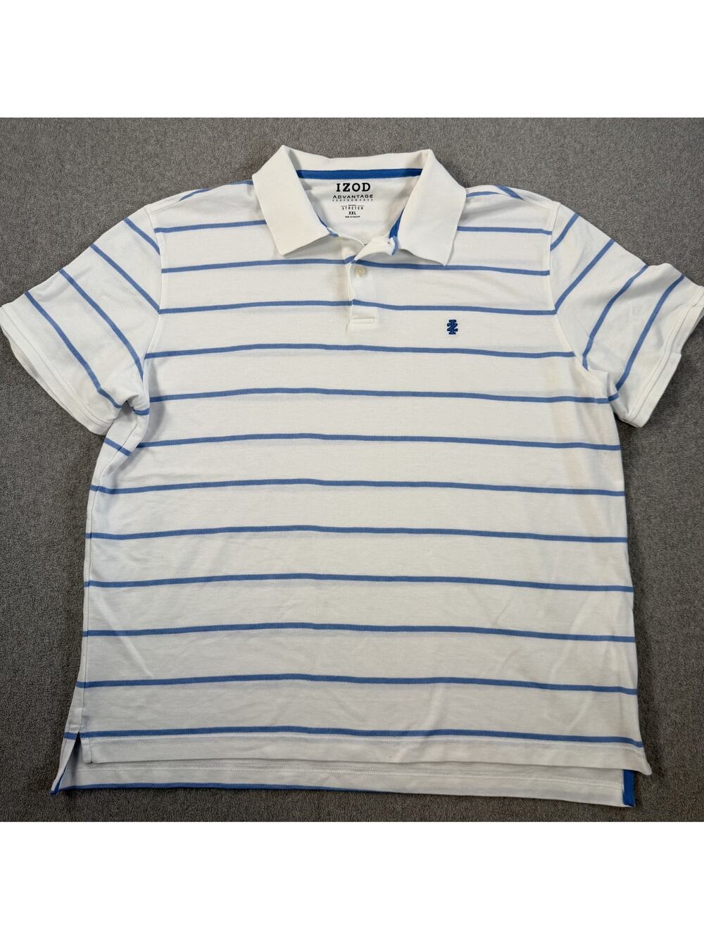 IZOD Advantage Performance Polo Shirt Men's XXL White Blue Stripe Stretch Golf